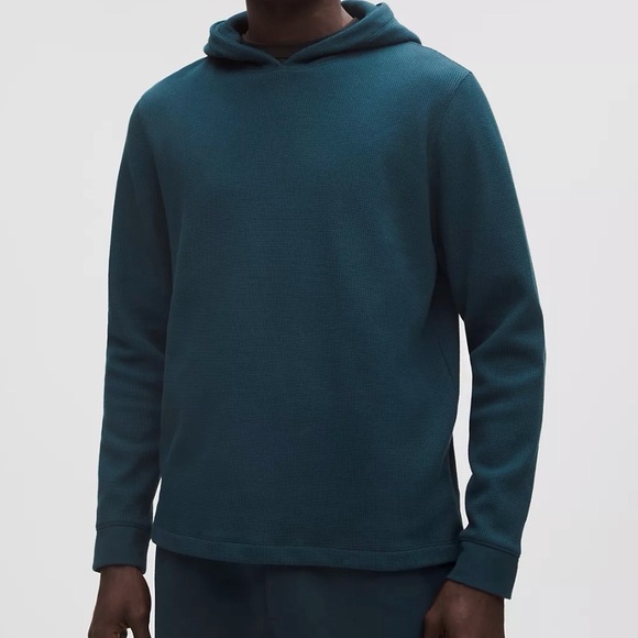 Lululemon men cotton-blend waffle knit hoodie dark Indochine blue